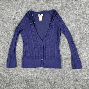 SO Cardigan Womens M Purple Crochet Knit Button Up Lightweight Casual Sweater